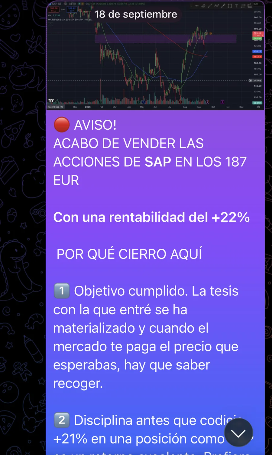 Aviso de venta de SAP enviado al canal de Golden Capital